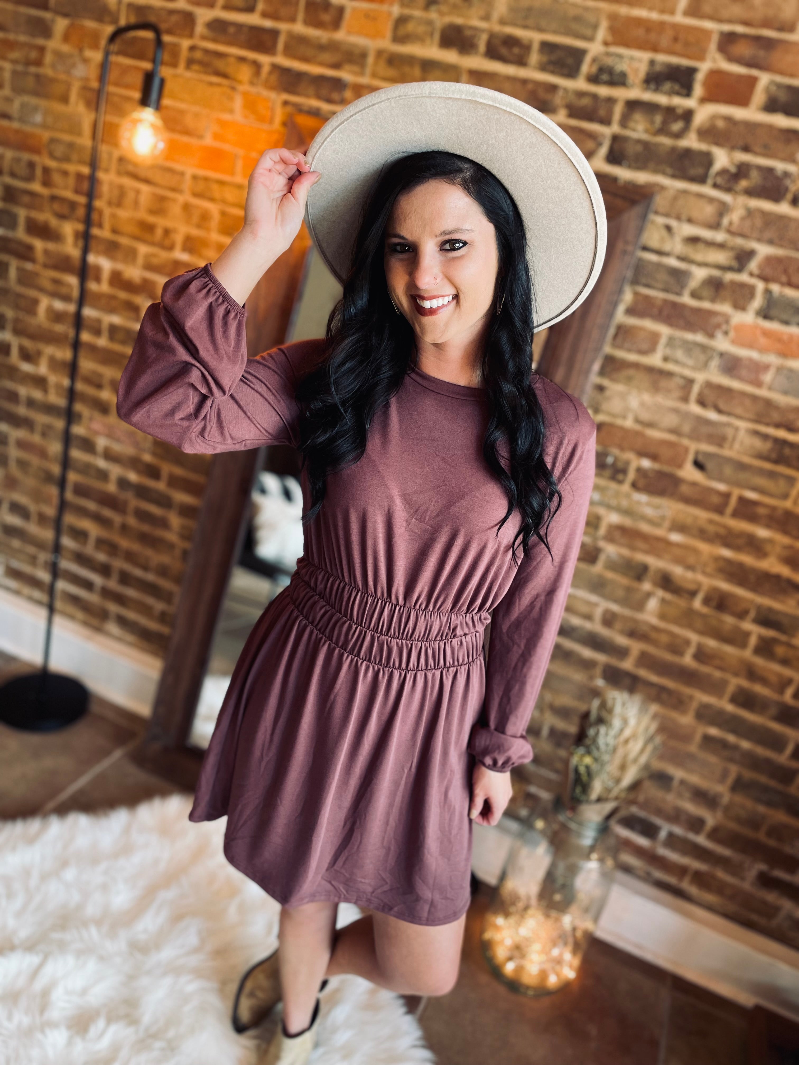 All About You Red Brown Long Sleeve Dress FINAL SALE