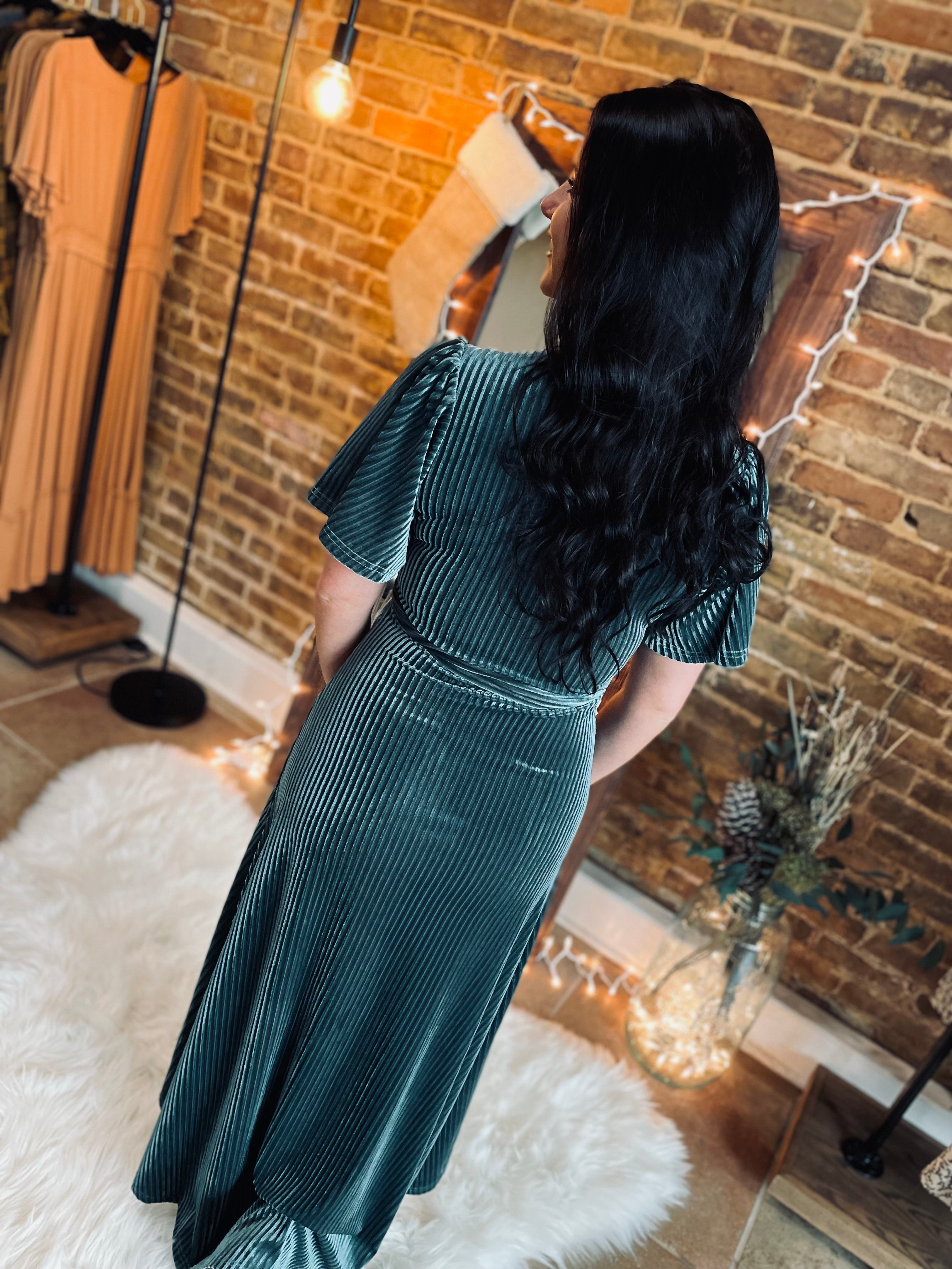 Believe In Love Emerald Velvet Wrap Dress