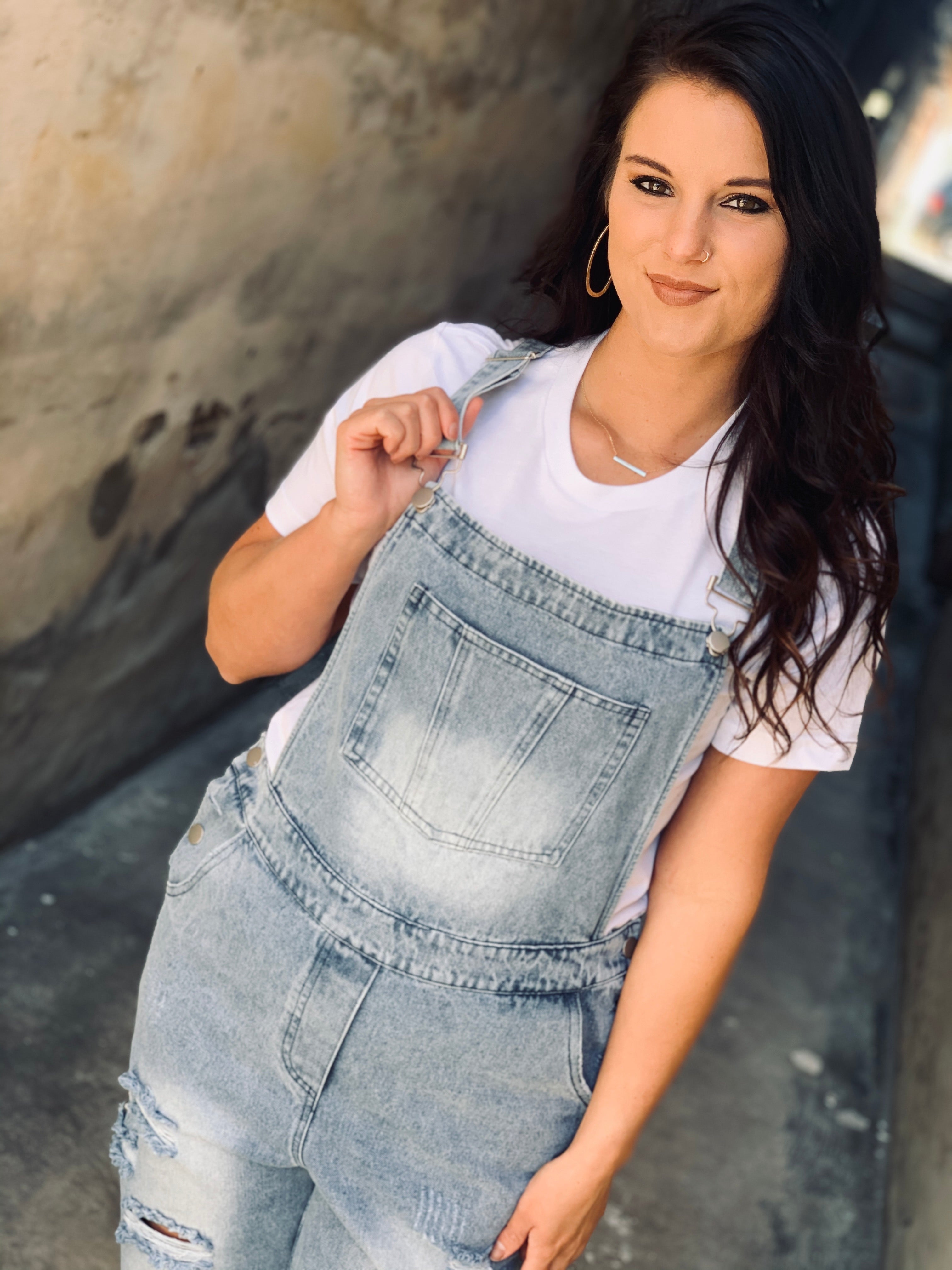 Deep In The South Denim Distressed Overalls