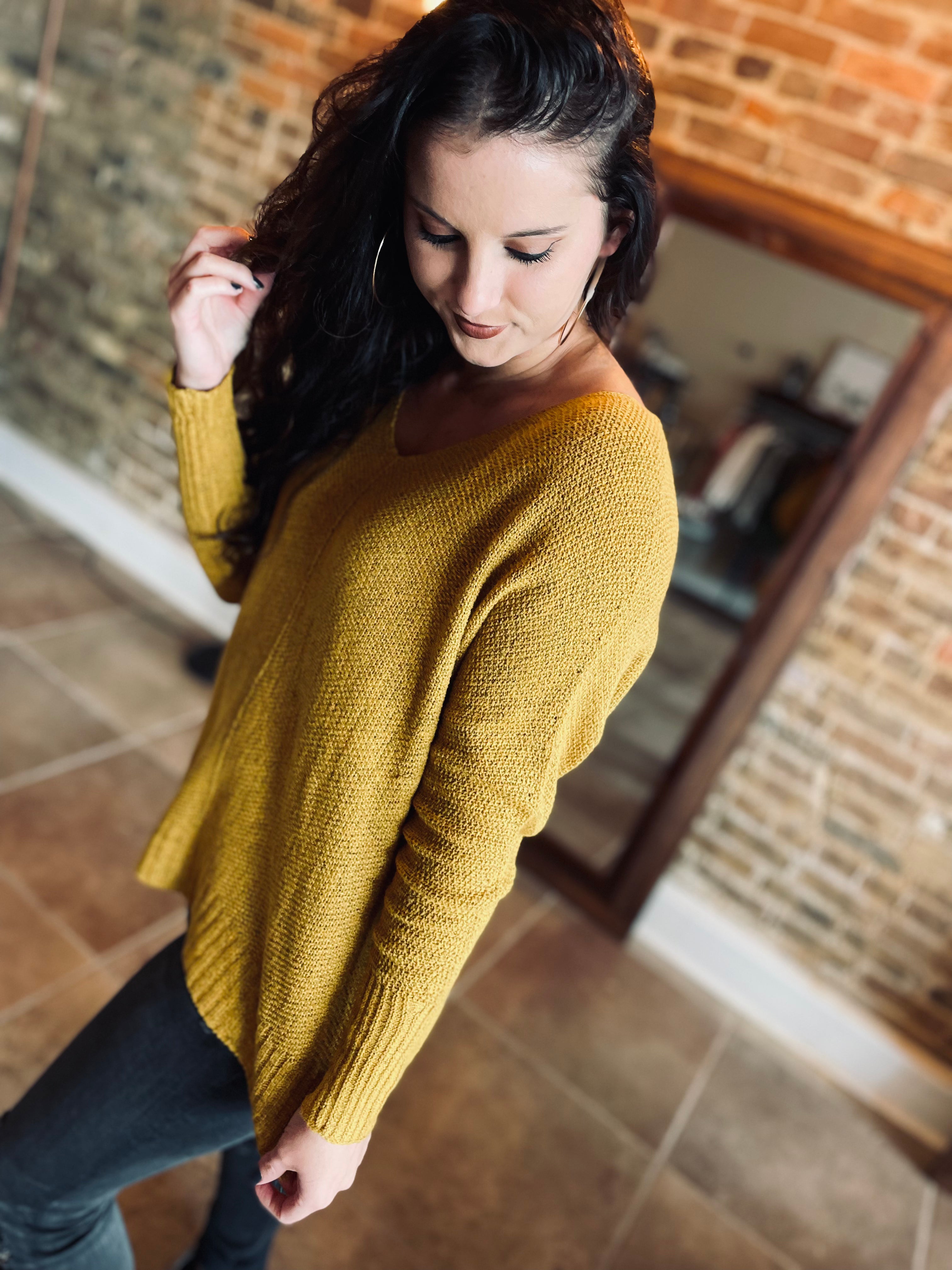 Love Overcomes Mustard Sweater