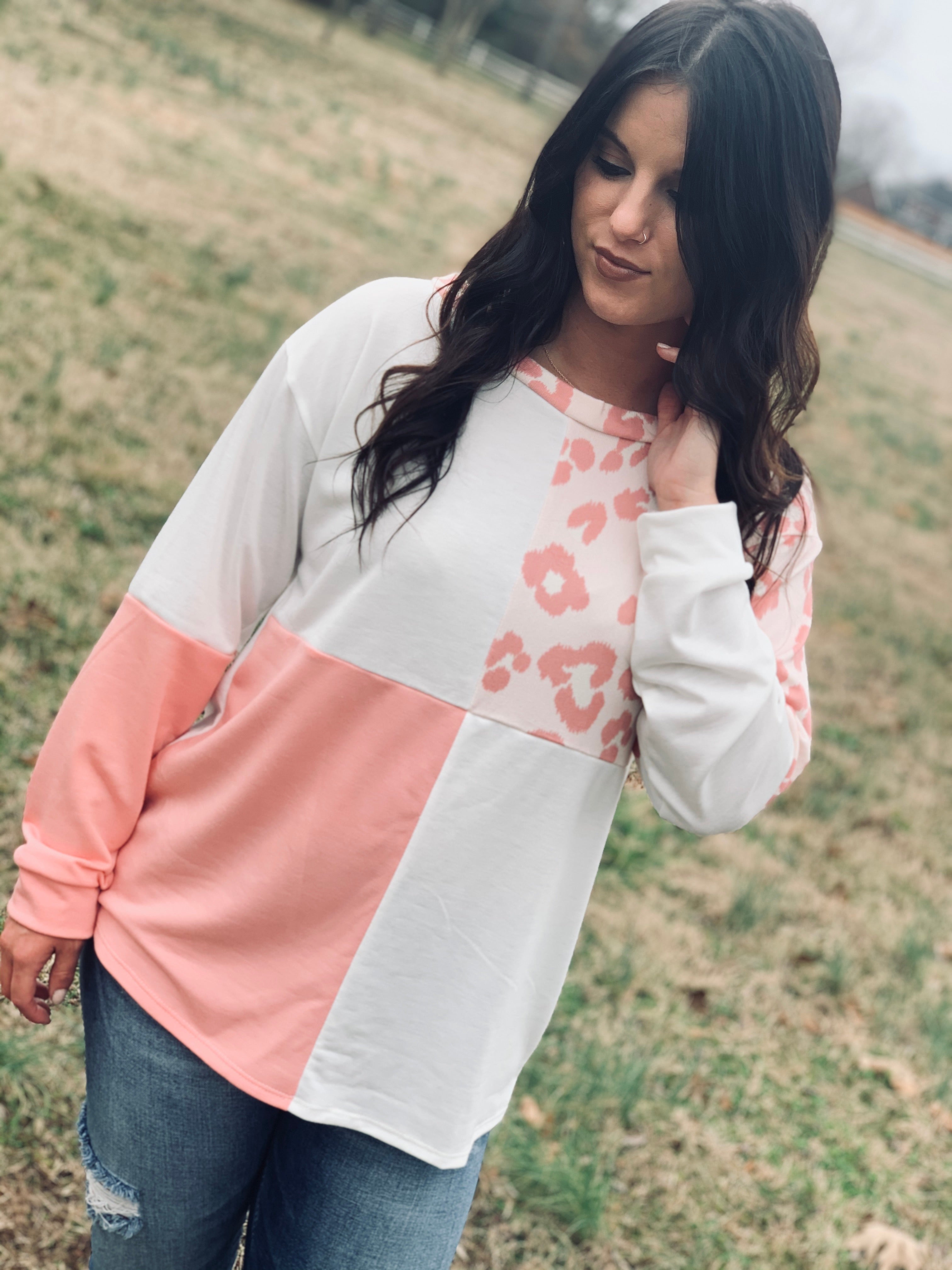 Loving Soul Pink Leopard Colorblock Top FINAL SALE