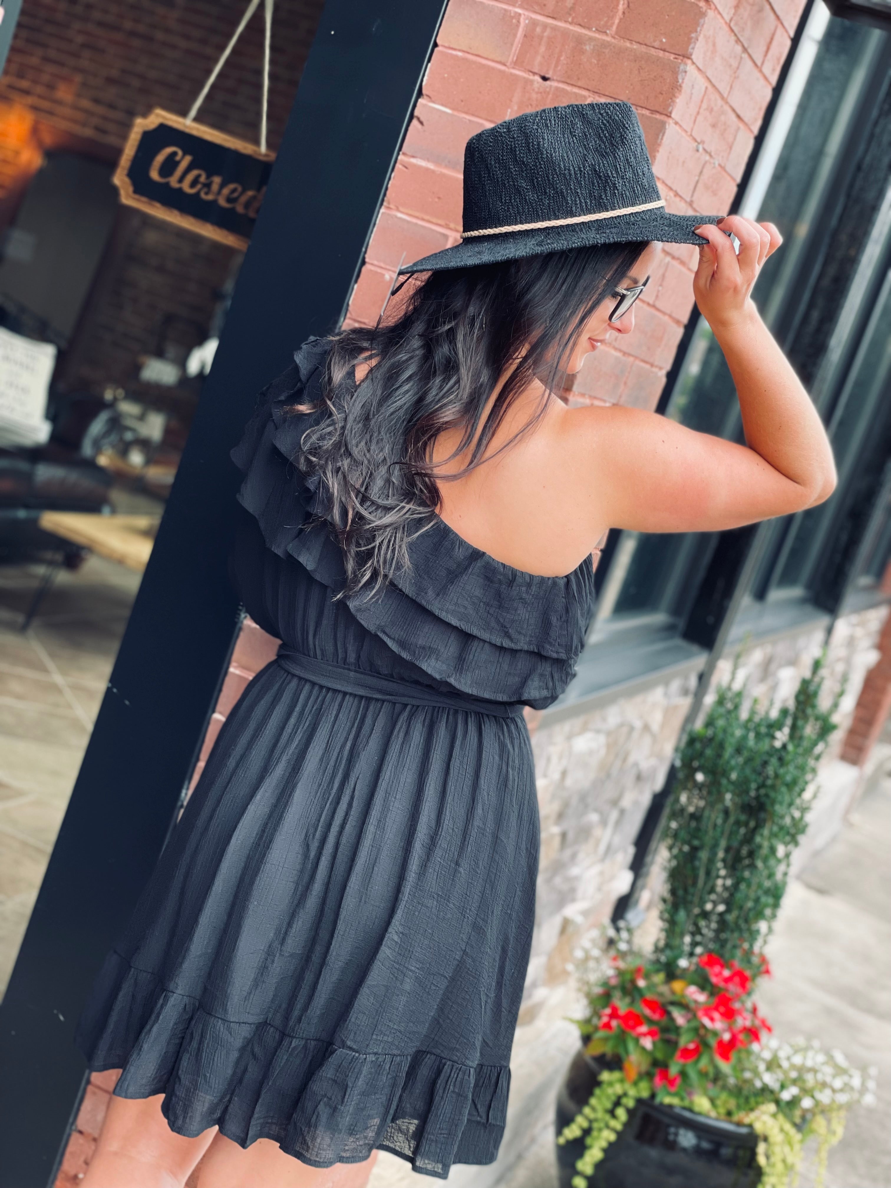 Fearless Adventure Black One Shoulder Dress FINAL SALE