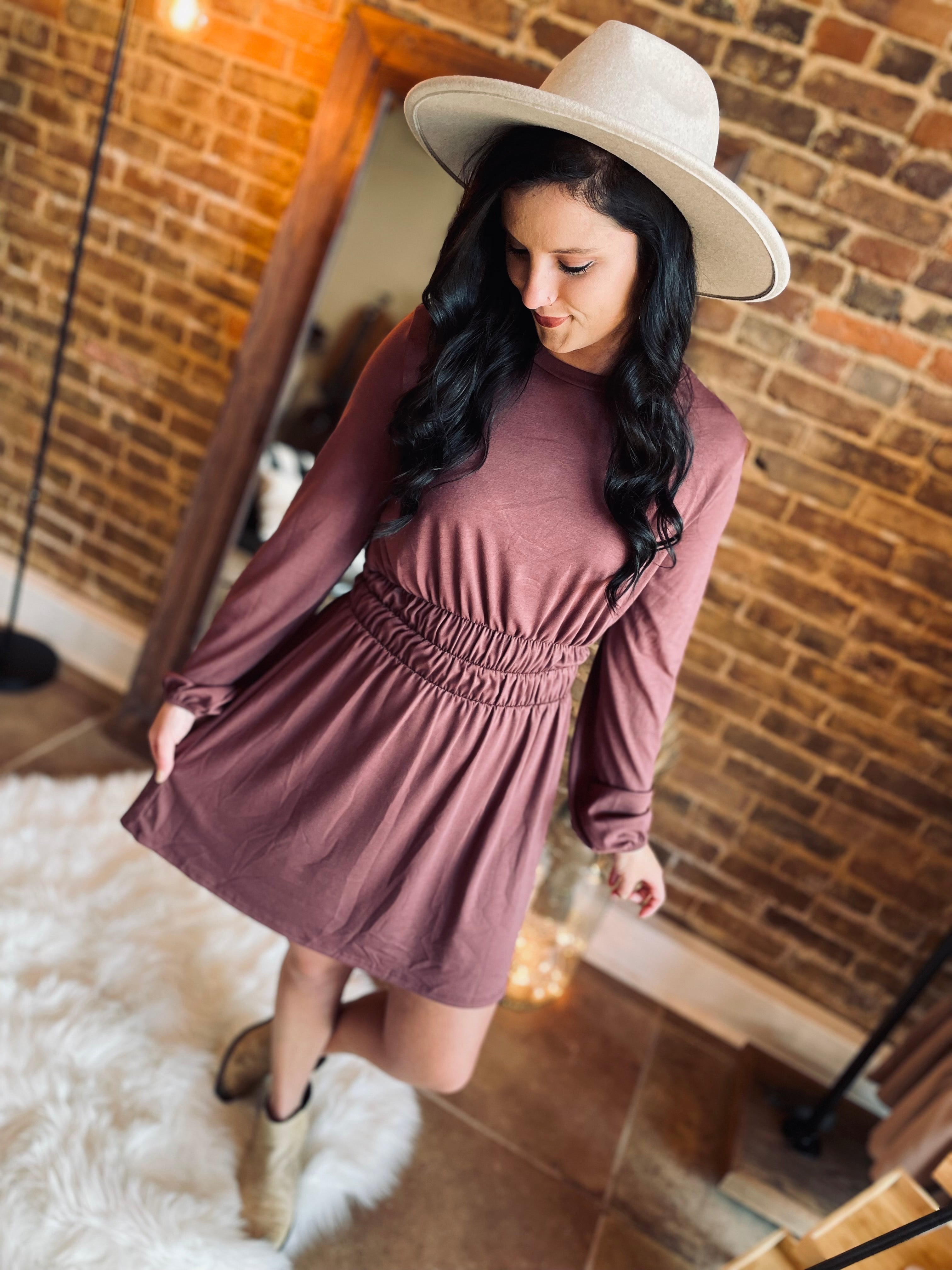 All About You Red Brown Long Sleeve Dress FINAL SALE