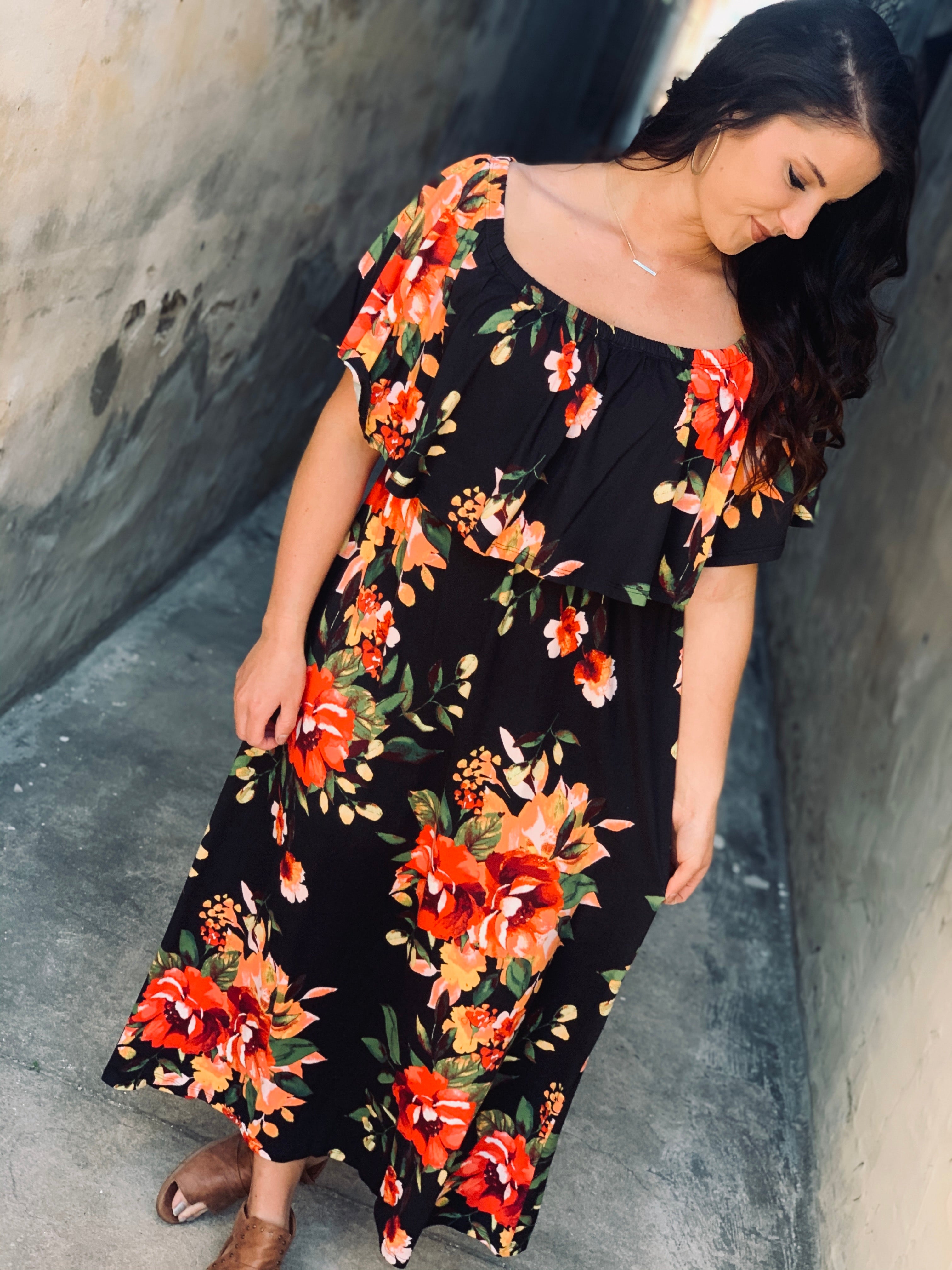 Summer Daydream Black Floral Maxi Dress