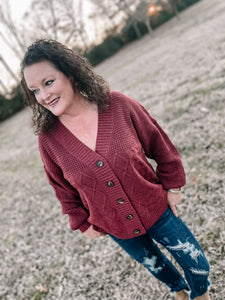 Cozy Up Burgundy Button Cardigan