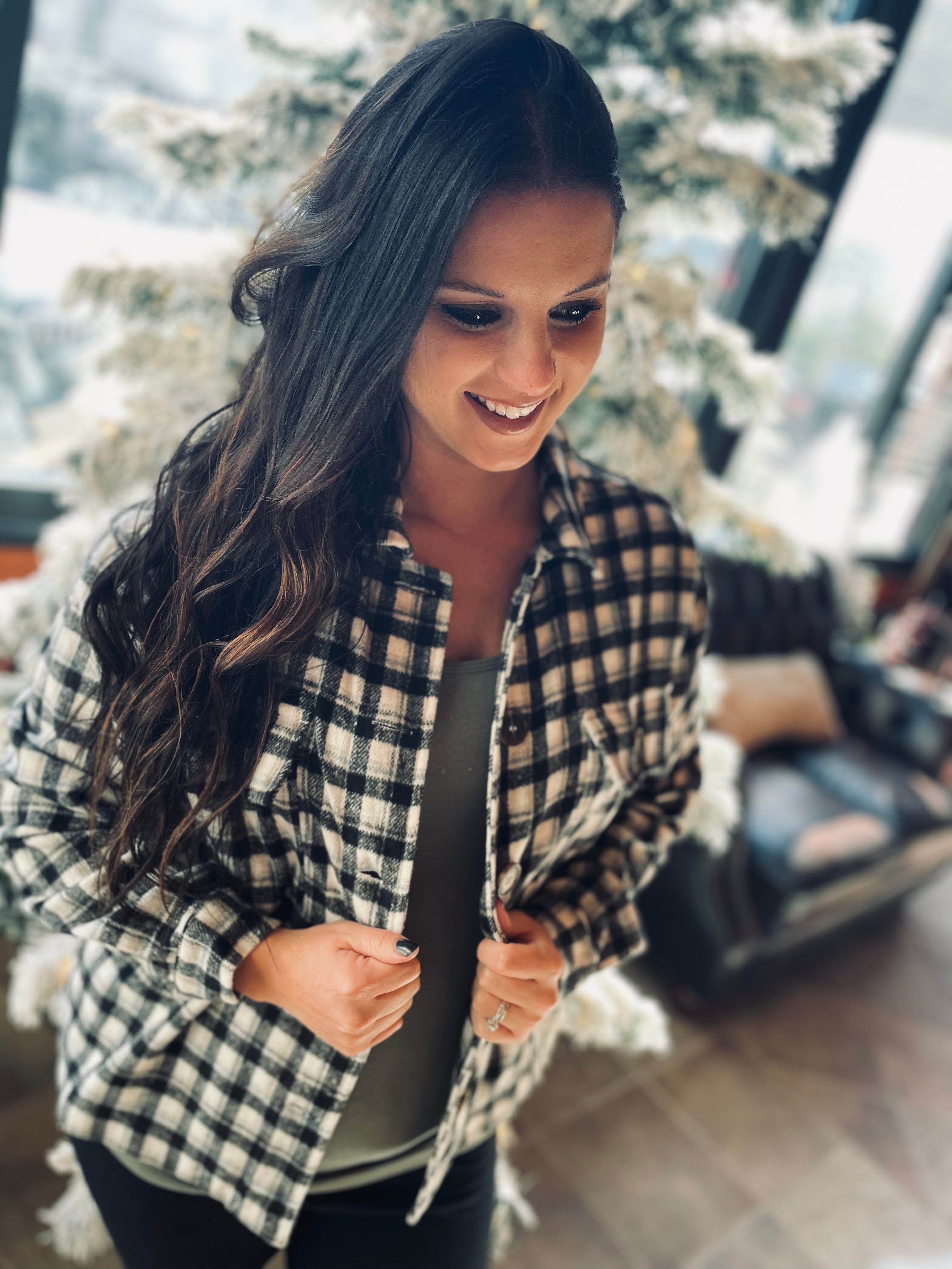 Stay Cozy Black Mix Plaid Jacket