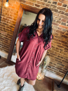 Dream On Wine Button Dress