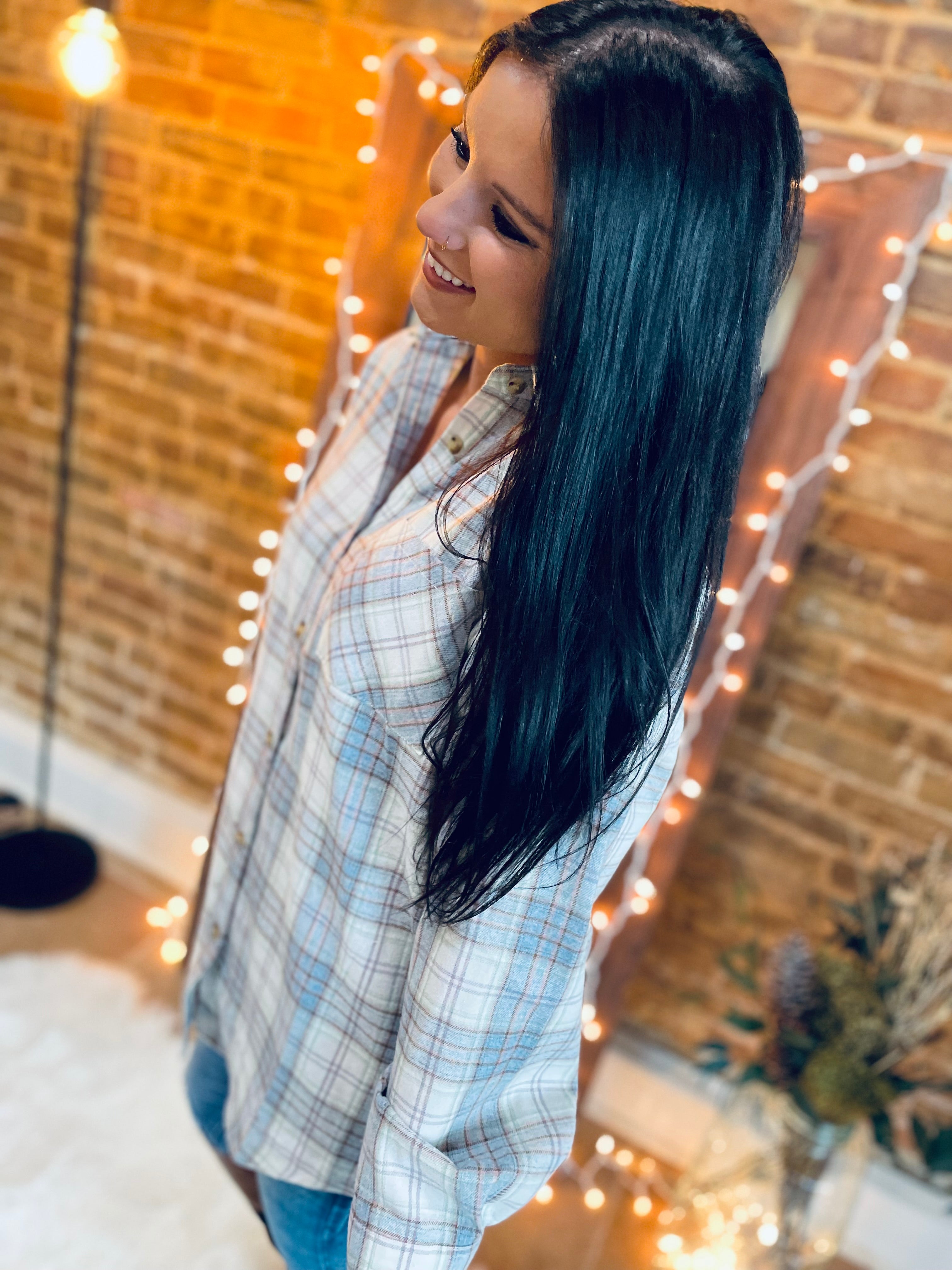 Endless Limit Slate Blue Plaid Button Up